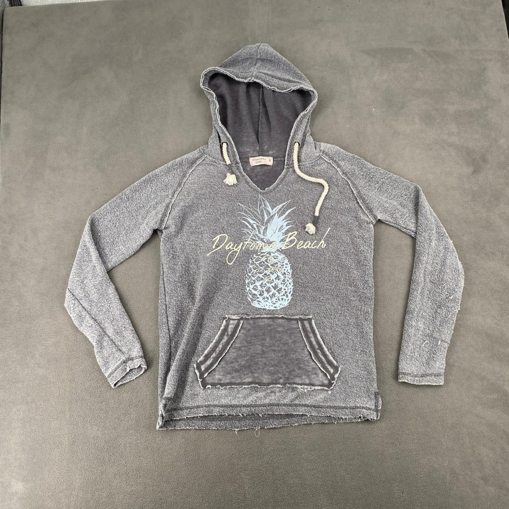 Ocean Drive Daytona Beach Pineapple Graphic Hoodie Gray Burnout B6282 Mens S